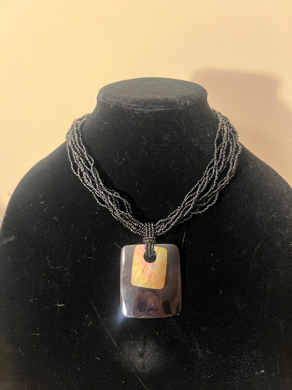 Multi Stand Beaded Necklace With Natural Pendant
